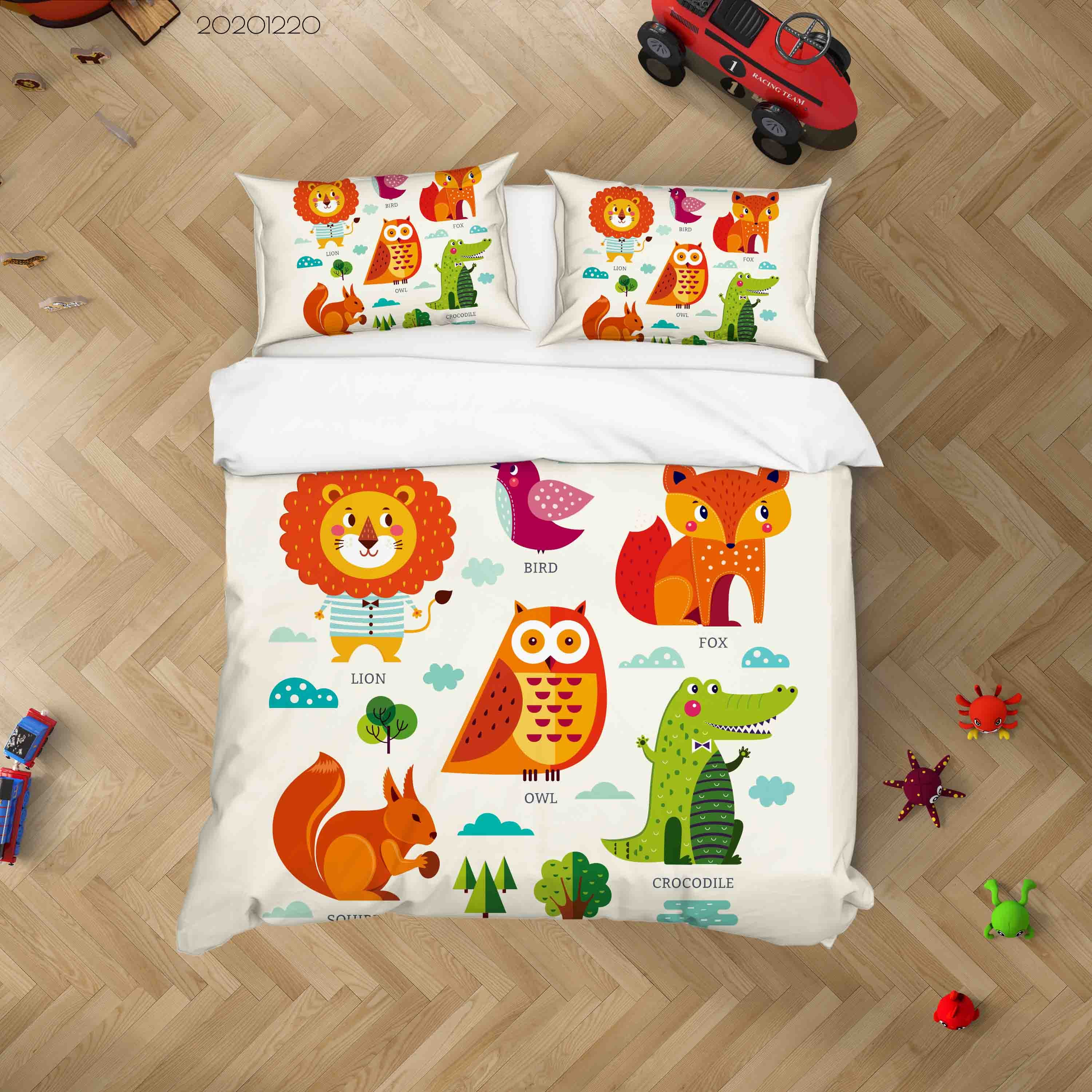 3D Hand Drawn Colorful Animals Quilt Cover Set Bedding Set Duvet Cover Pillowcases 134 Lqh