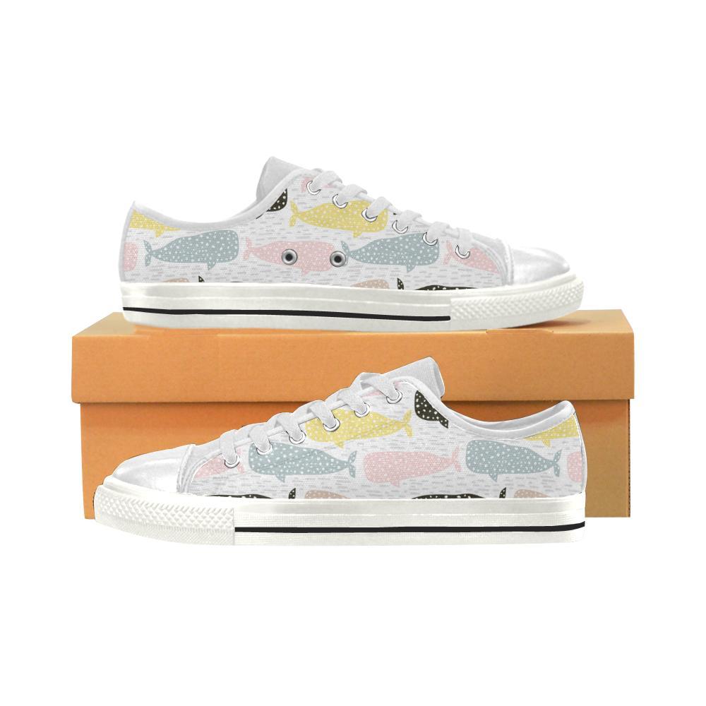 Whale Dot Pattern Kid’S Low Top Canvas Shoes White