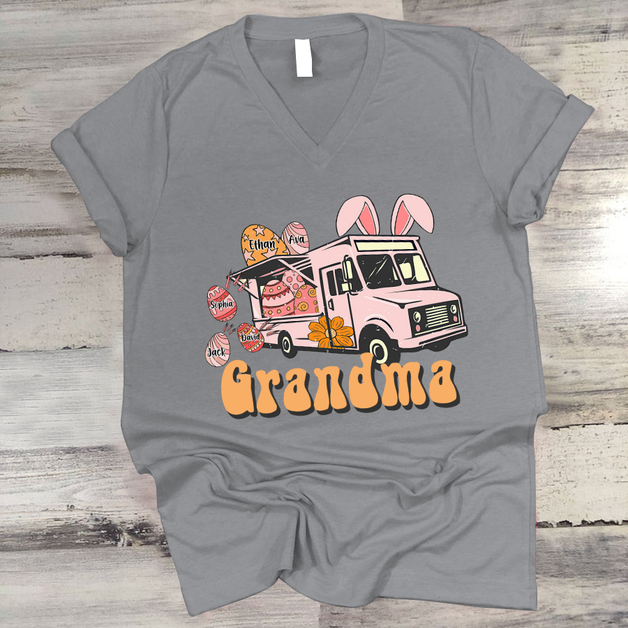 Chillever Personalized Grandma Bunny Truck Easter Day V-Neck