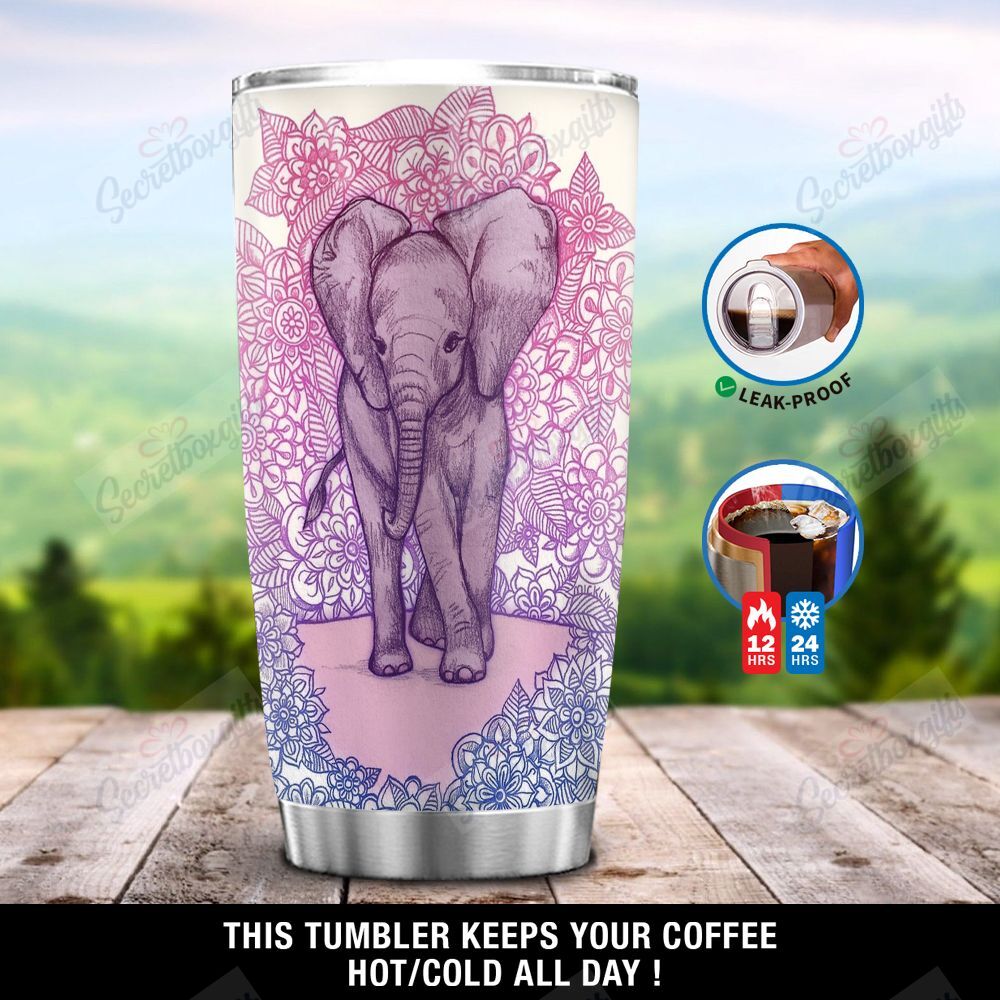 Personalized Elephant Mandala Dd2412005Qv Stainless Steel Tumbler Travel Customize Name, Text, Number, Image