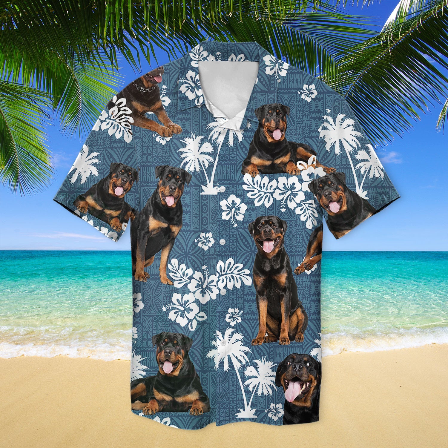 Rottweiler Blue Tribal Hawaii Shirt Ha38480