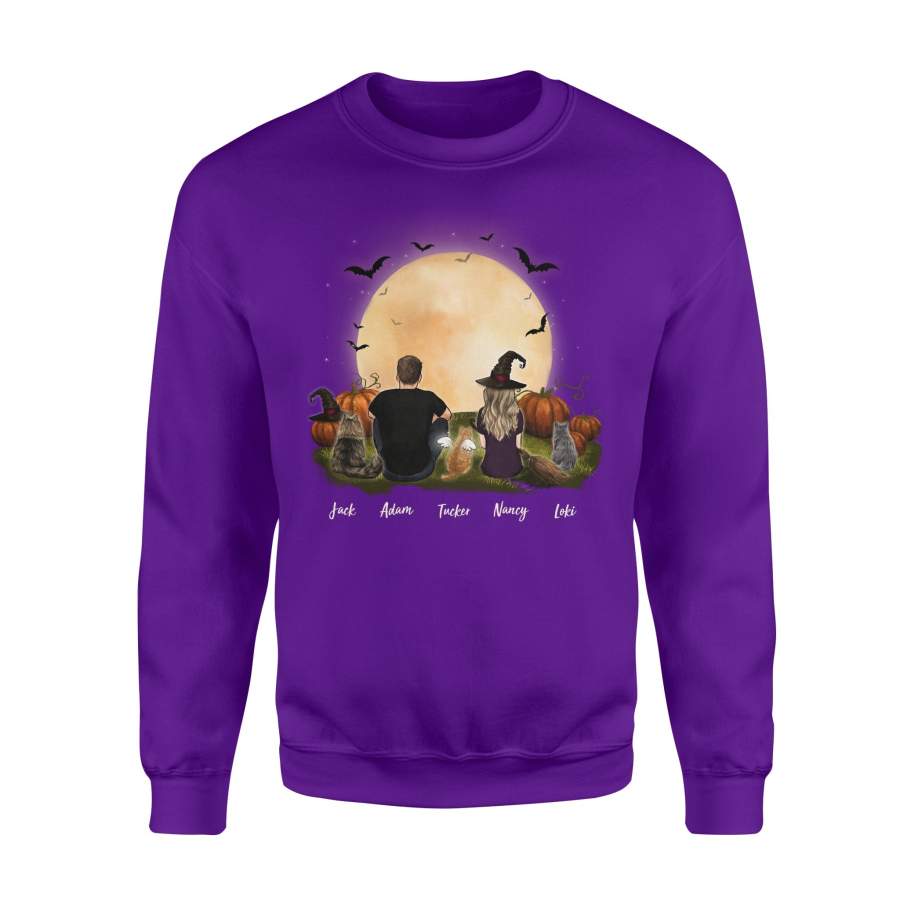 [ FRONT SIDE ] [ ORANGE PURPLE ] Personalized custom cat & couple sweatshirt Halloween gift for cat mom dad lover owner – 2402