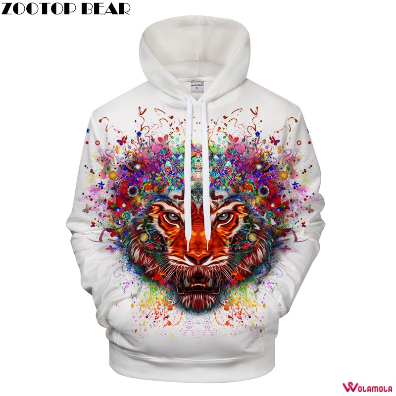 Colored Oso Tiger Men Streetwear Womens Hoodie Sweatshirts Animal 3D Printed