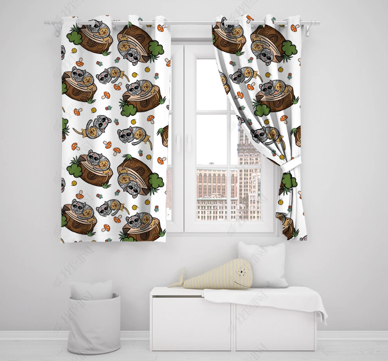 3D Hand Drawn Animal Cat Curtains And Drapes Lqh 164