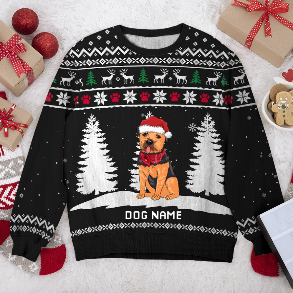 Border Terrier Winter Dog Personalized Sweater, Dog Ugly Christmas Sweater