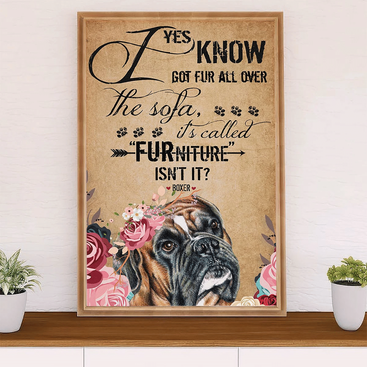 Dog Flower Furniture Poster Canvas – Gift For Brindle Boxador Puppies Lover Evg83563