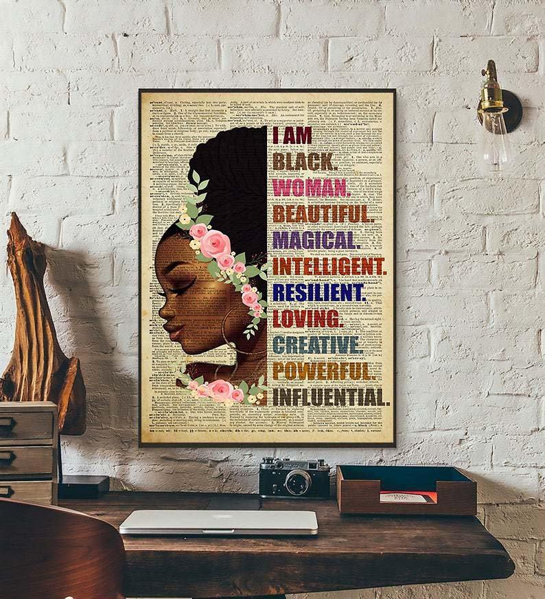 I Am Black Women Poster, Black Queen Girl Art Black Women’S Art, Black Woman Art Gift