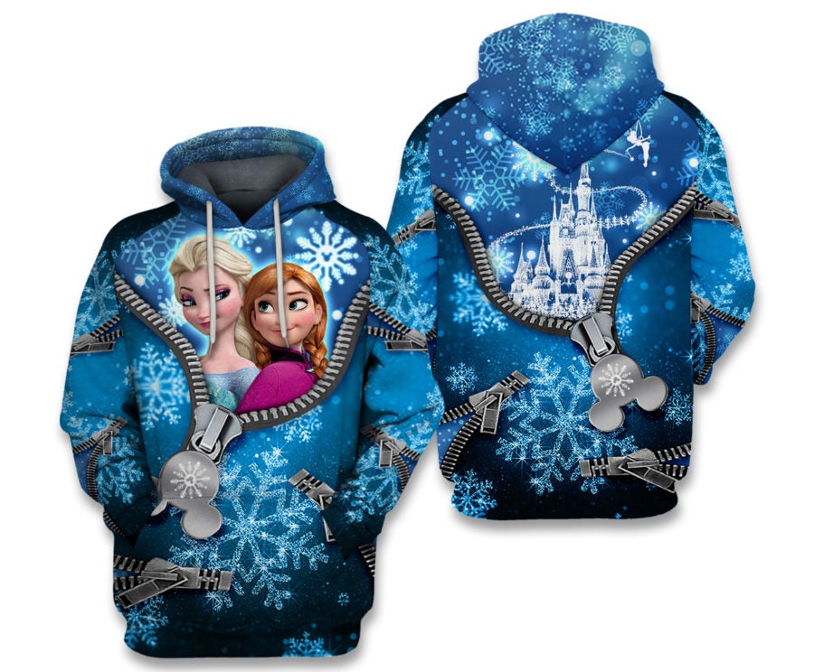 Unifinz Dn Frozen Hoodie Anna And Elsa Dn Castle Zipper Pattern Blue Hoodie 2022