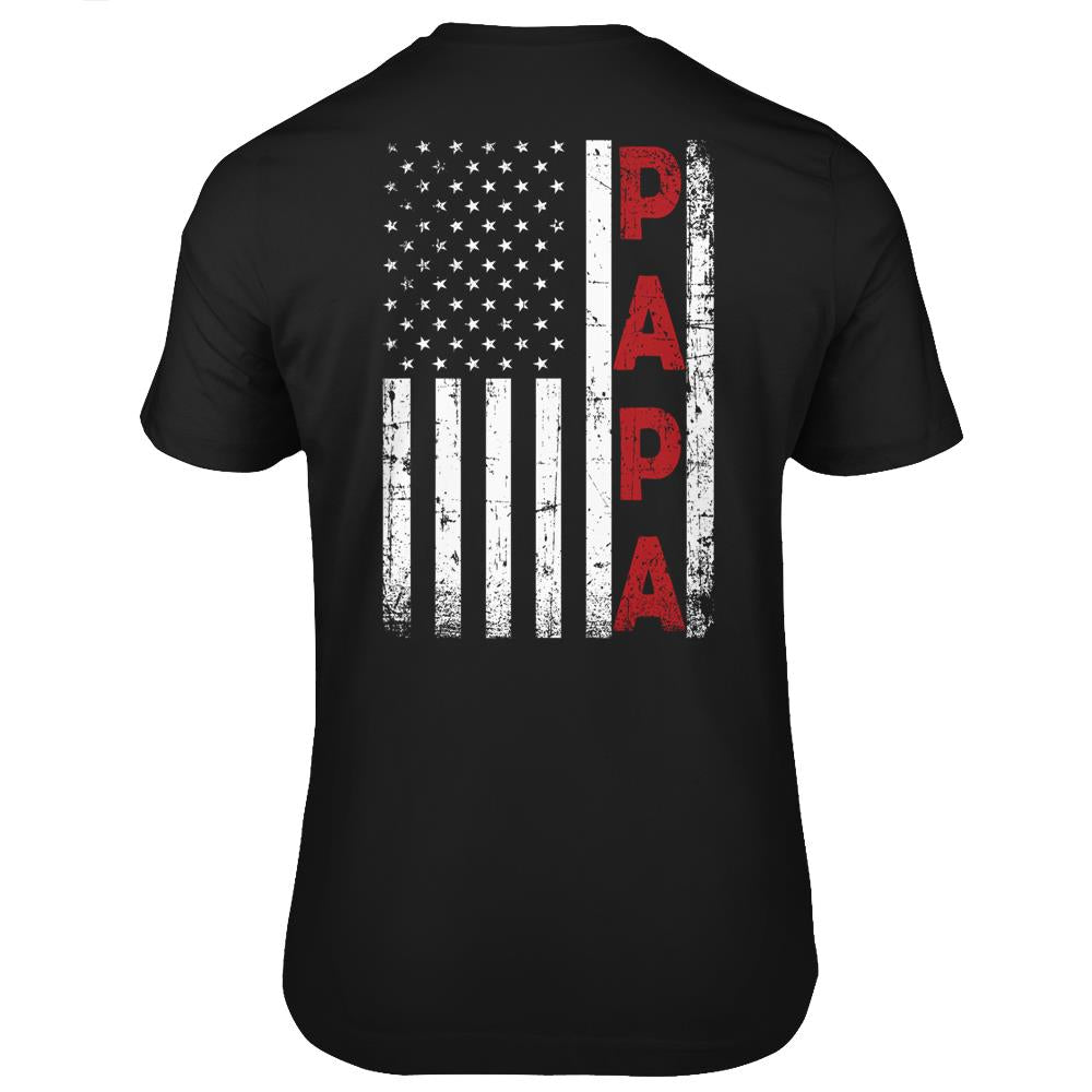 Mens Proud Papa Usa Flag Fathers Day Gifts From Grandchildren T Shirts Print On Back