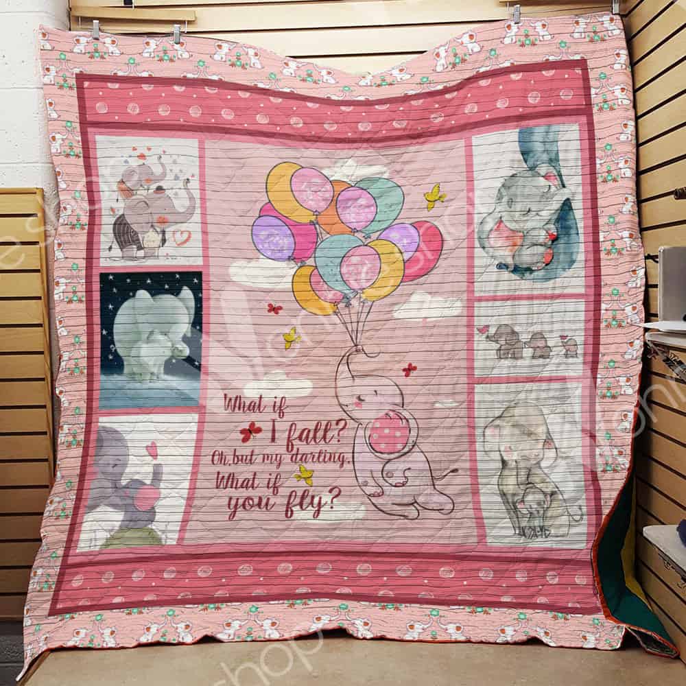 Elephant With Balloon  What If I Fall?  Quilt Blanket