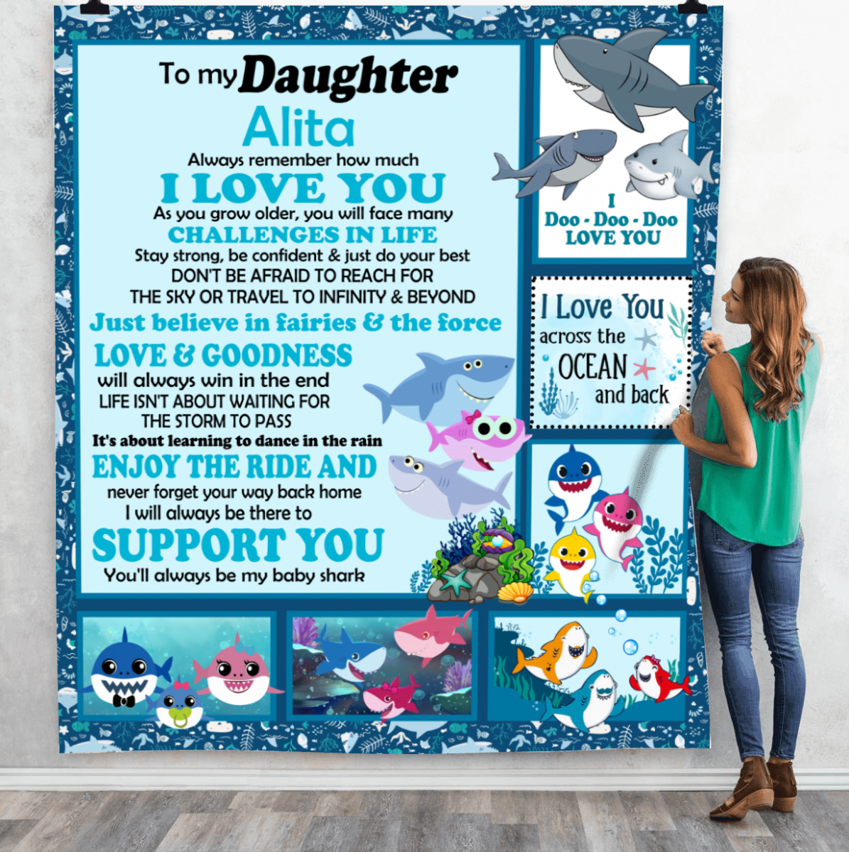 Shark Daughter Be There To Support You Custom Quilt Funny Gift Family Idea – Bt