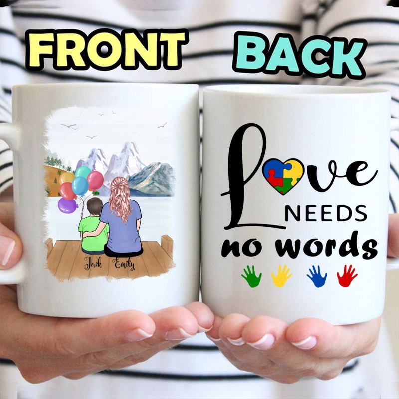 Personalized Coffee Mug Gift For Autism Awareness – Love Need No Words