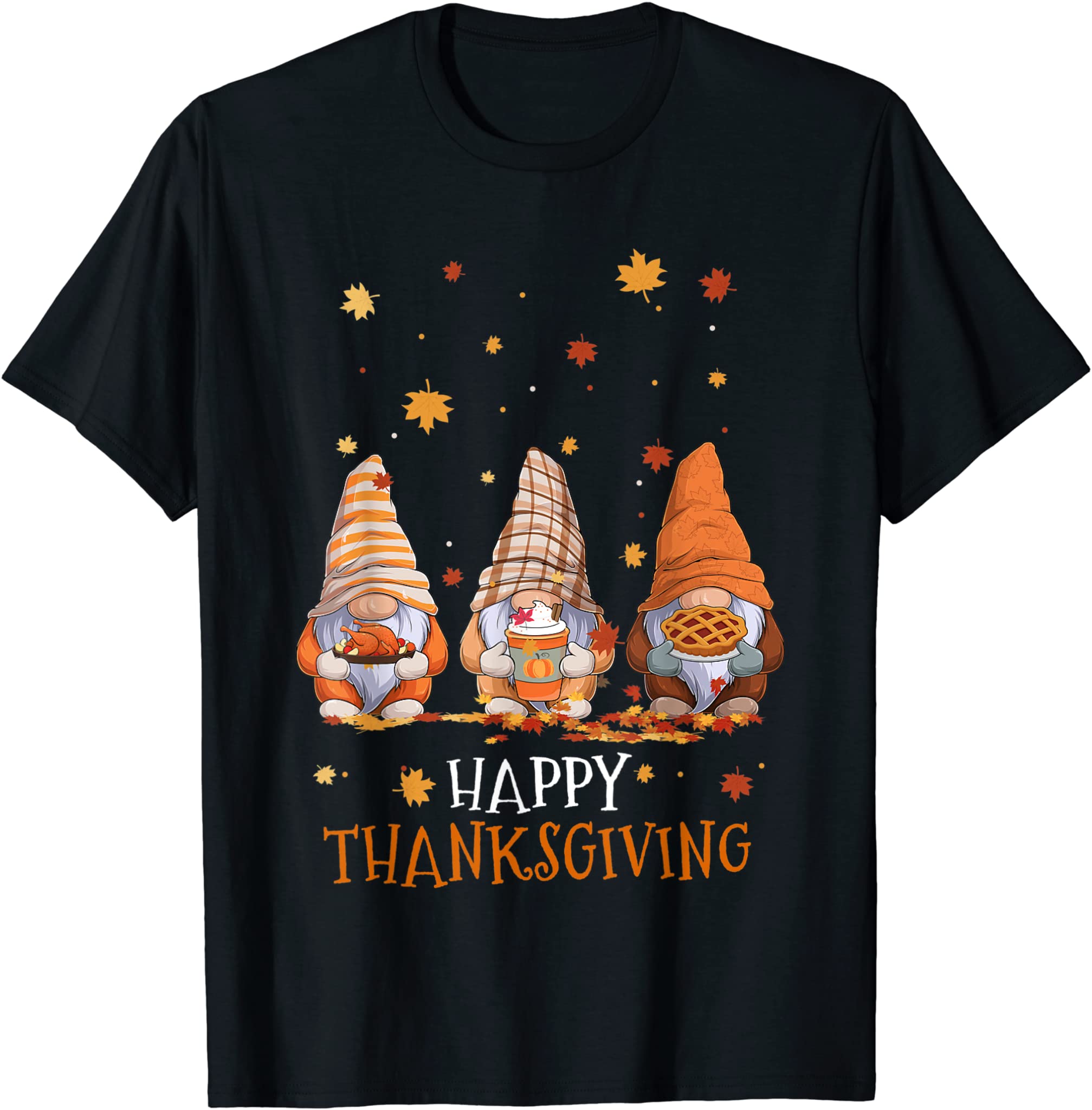 Three Gnomes Happy Thanksgiving Autumn Fall Pumpkin Spice T-Shirt