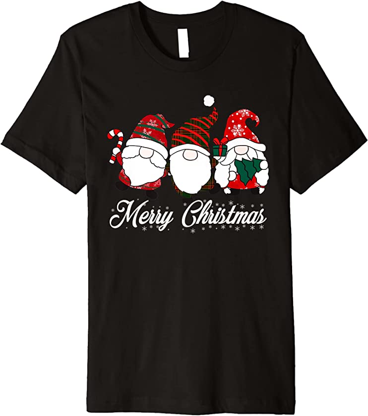 Merry Christmas Buffalo Plaid Gnomes Holding Candy Xmas Tree Premium T-Shirt