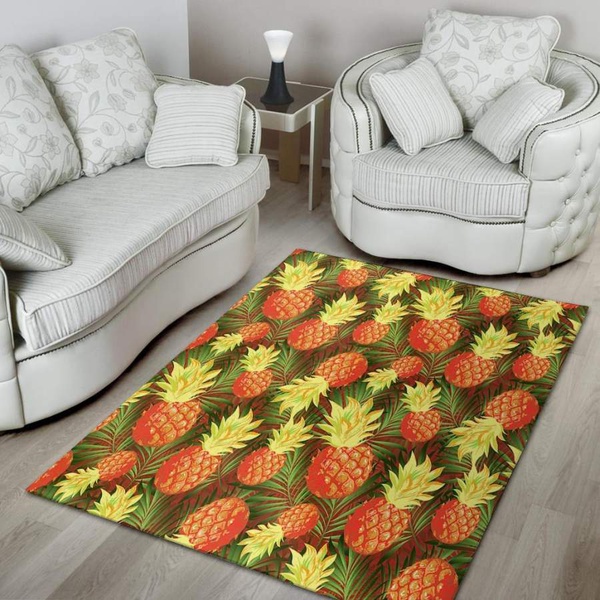 Yellow Neon Pineapple Hawaiian Print Area Rug