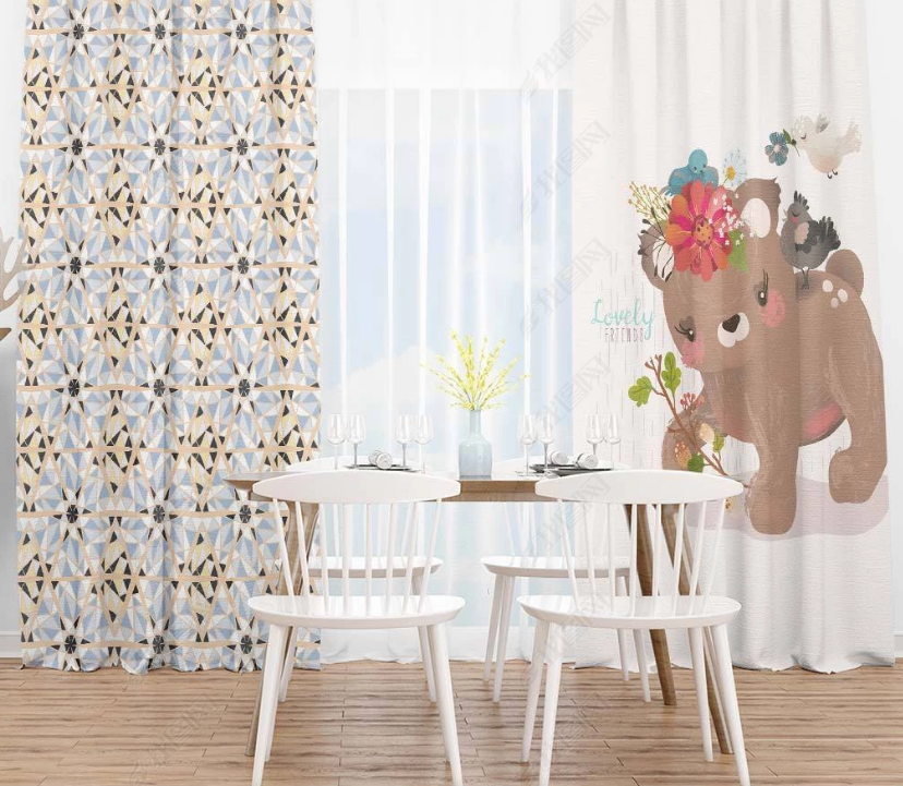 3D Hand Drawn Floral Animal Curtains And Drapes Lqh 164