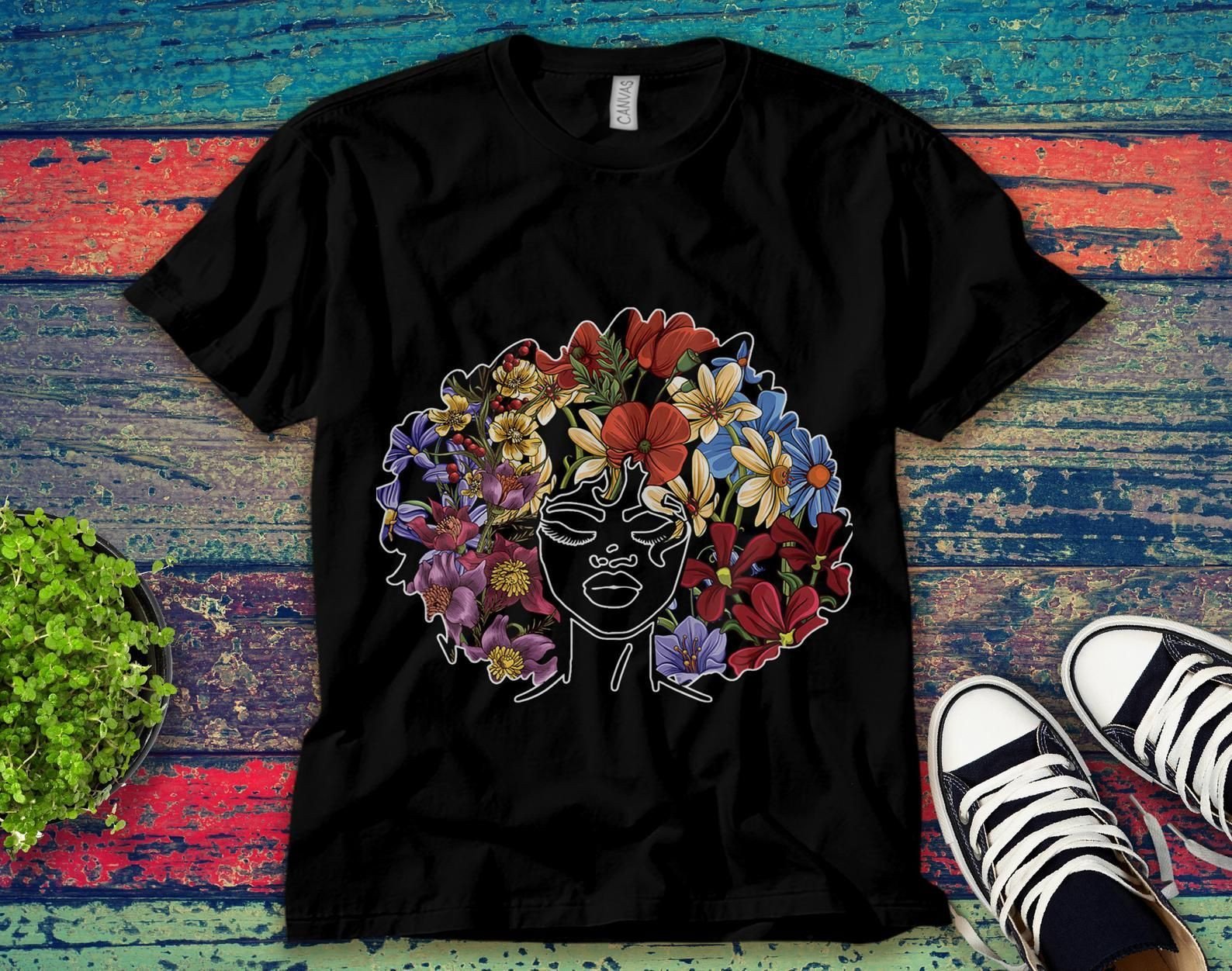 Black Queen Flowers African Americanvintage Retro Unisex T-Shirt Unisex Adult Bella Shirt Gift Ke5171