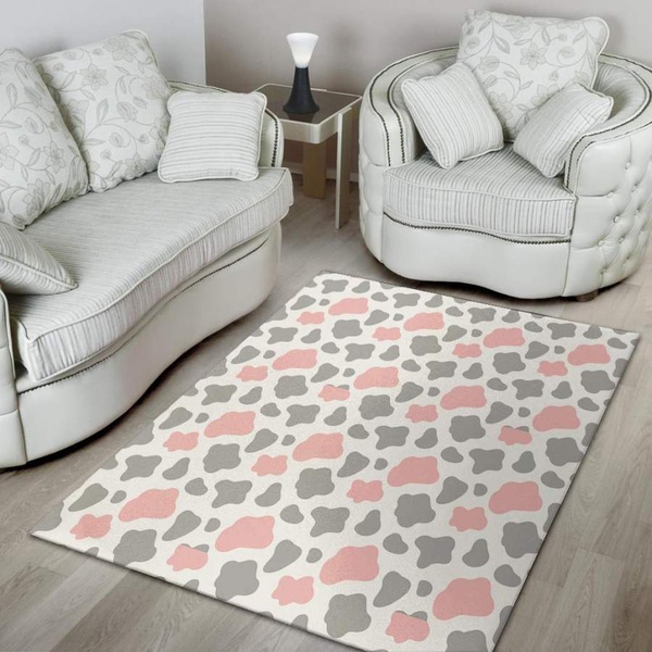 Pink And Grey Cow Print Area Rug