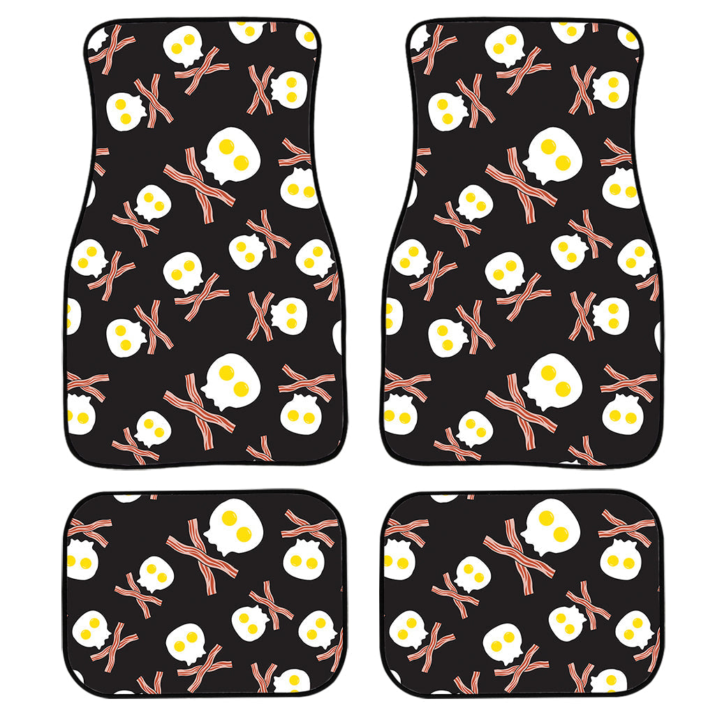 Skull Fried Egg And Bacon Pattern Print Front And Back Car Floor Mats, Front Car Mat