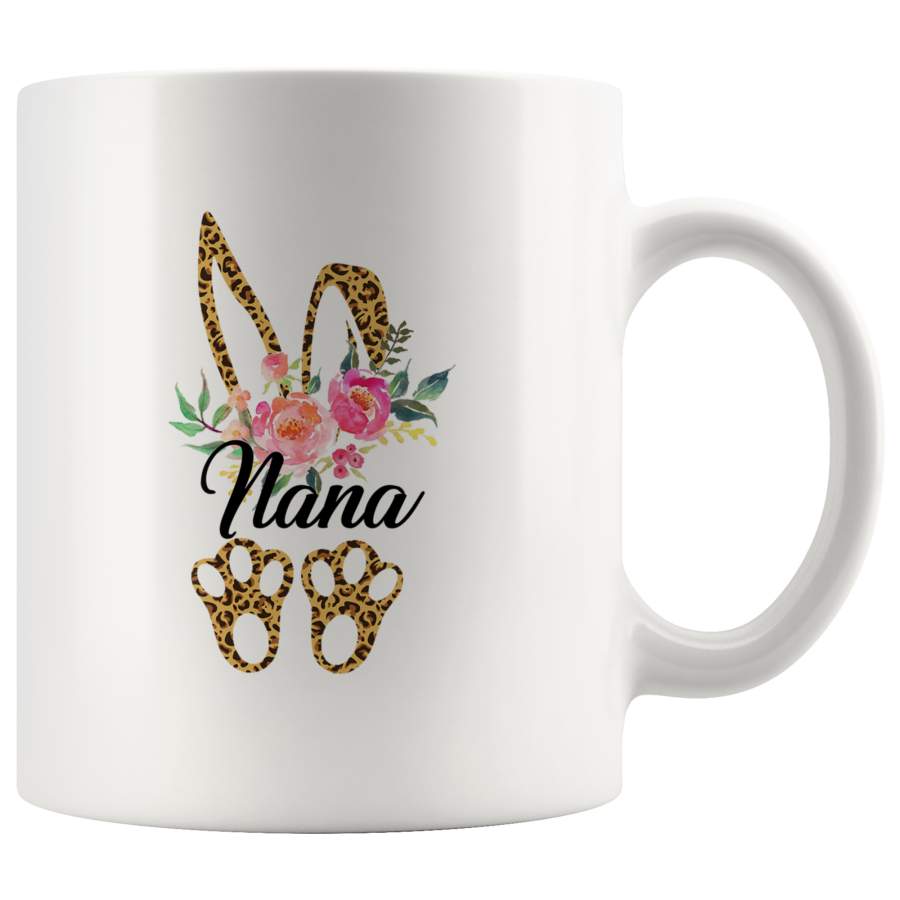 Nana Bunny Leopard Print Floral Funny Thanksgiving Day Gift For Grandma Mimi Nana Women Mom White Coffee Mug