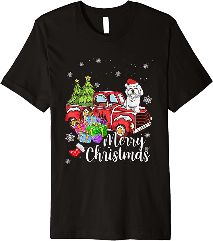 Merry Maltese Christmas Riding Truck Red Dog Puppy Xmas Premium T-Shirt