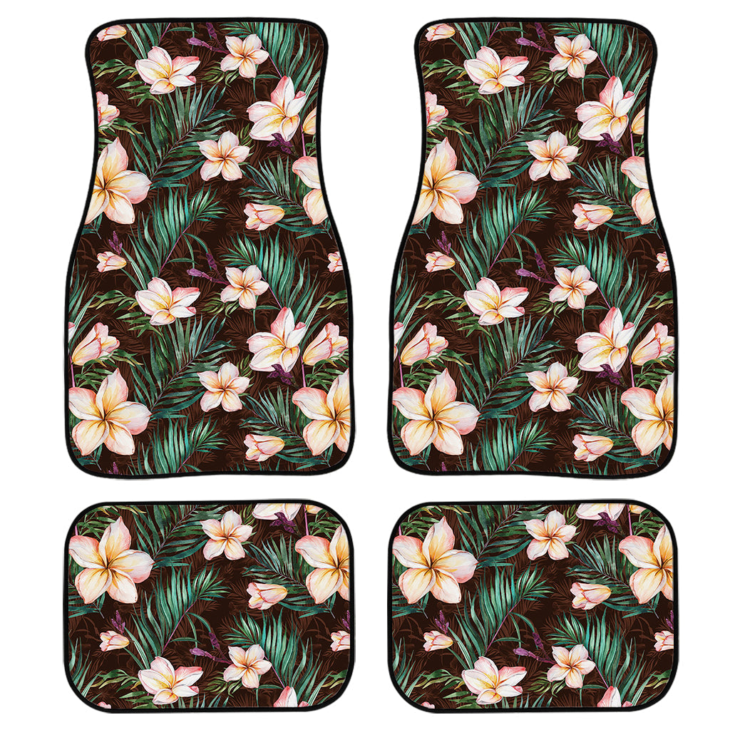 Tropical Frangipani Flower Print Front And Back Car Floor Mats, Front Car Mat