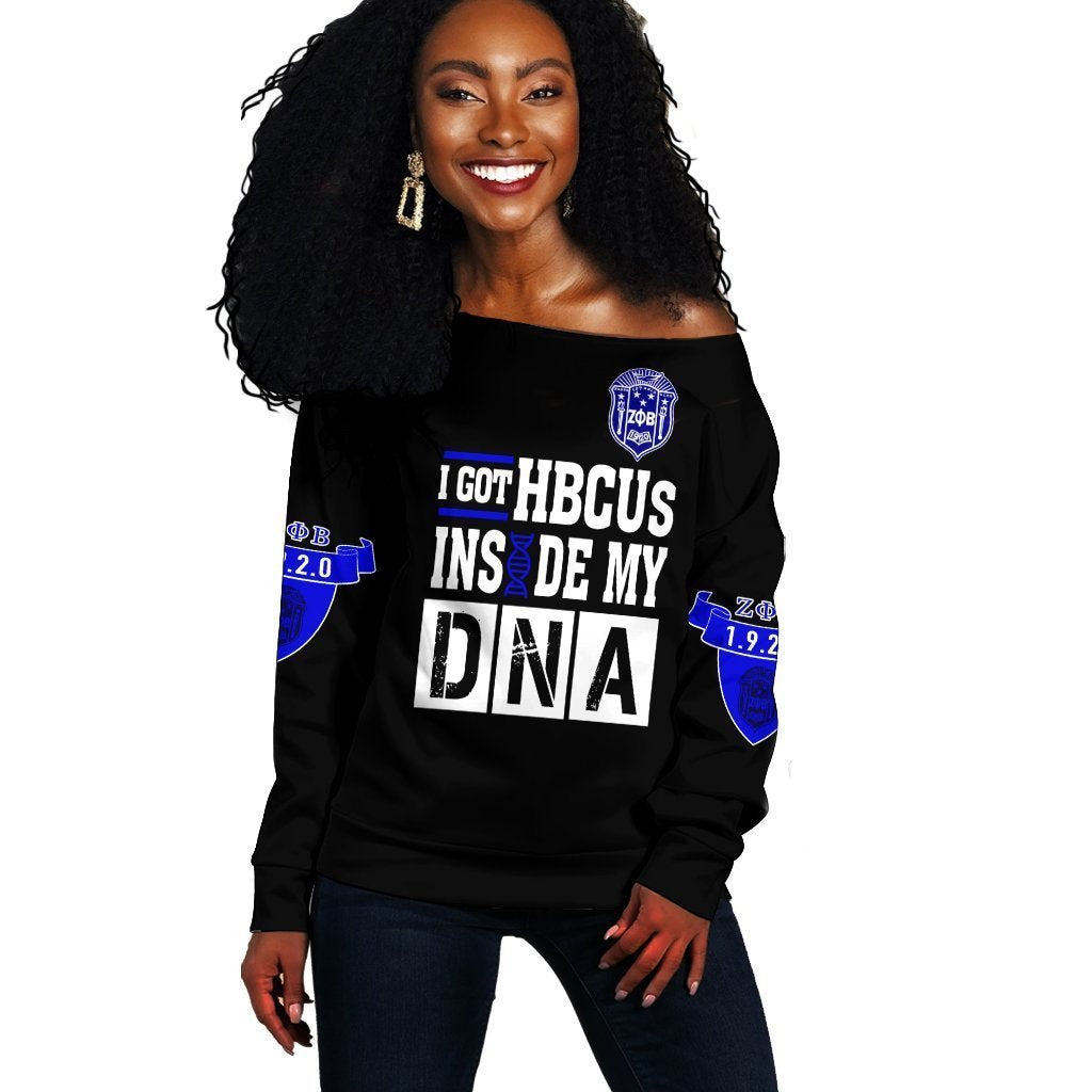 Greek Life Sweatshirt – Zeta Phi Beta Hbcu Dna Off Shoulder J09