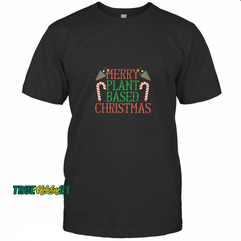 Merry Plant Based Christmas Candy Cane Xmas Vegan Holiday T-shirt