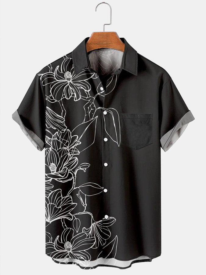 Mens Floral Print Casual Breathable Chest Pocket Short Sleeve Hawaii Shirts Ha62722