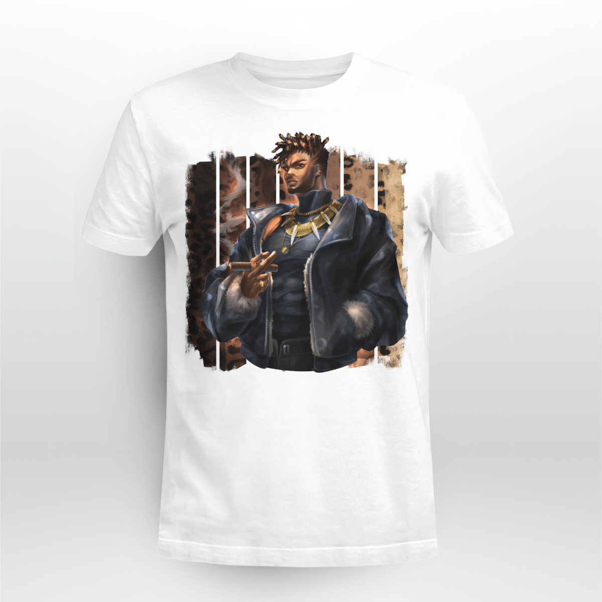 Black Man Smoking Shirt Man Dreadlocks Black King Leopard Shirt