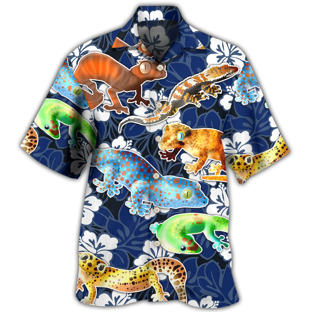 Leopard Gecko Blue Tropical Flower Hawaii Shirt Ha65391