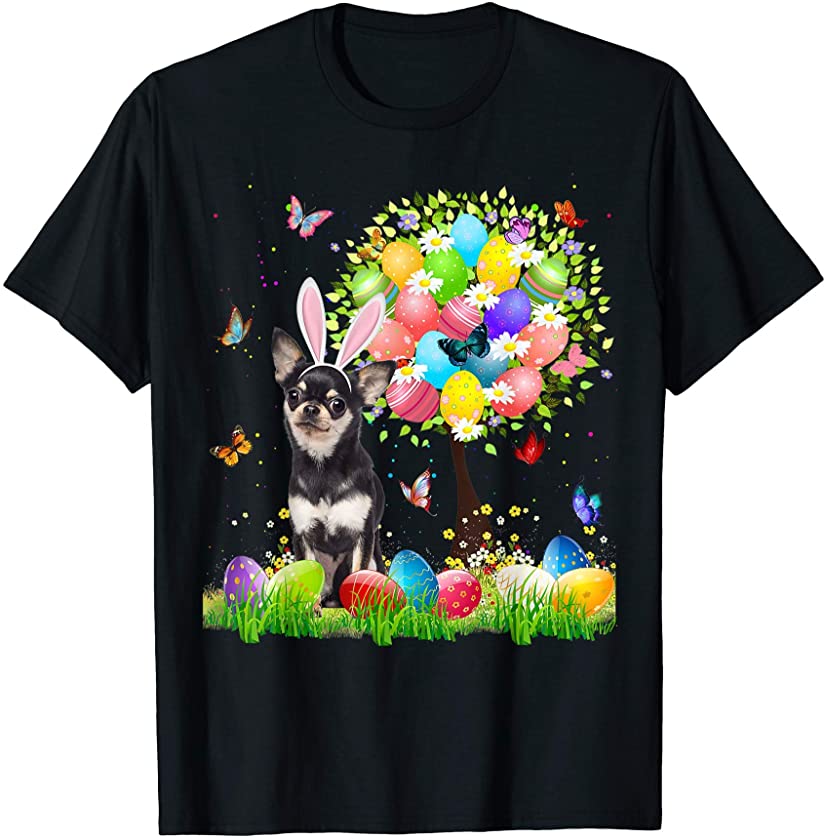 Cute Bunny Chihuahua Easter Eggs Tree Easter Easter Day T-Shirt