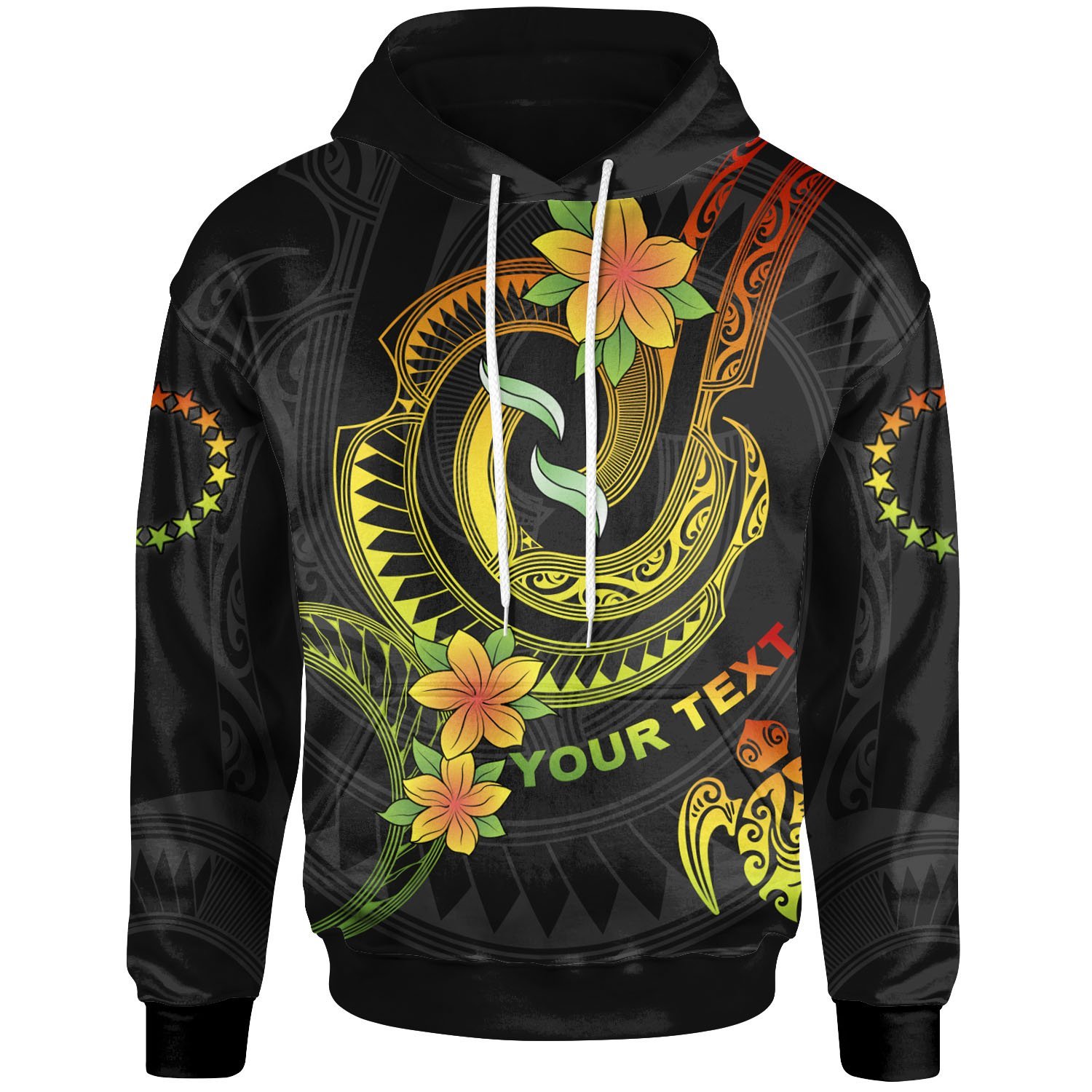 Cook Islands Custom Personalised Hoodie – Reggae Plumeria Flowers with Spiral Patterns – BN26