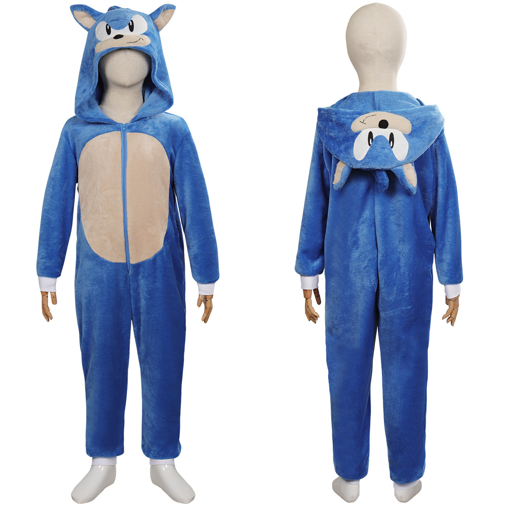 Boys Sonic Cosplay Costume Kids Flannel Pajamas Children Sleepwear Animal Pyjamas Winter Cute Cartoon Pijama Halloween Gift alx