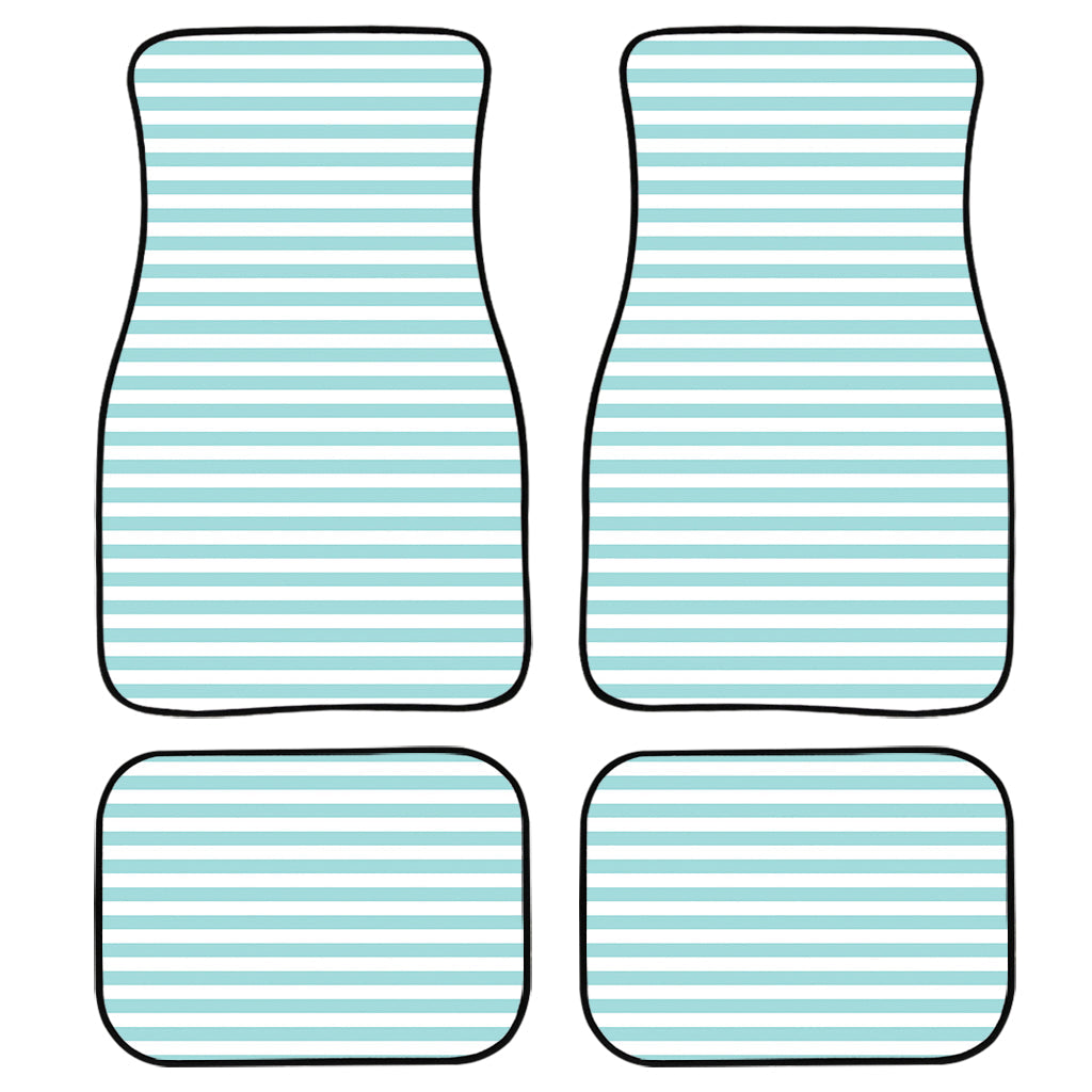 White And Cyan Striped Pattern Print Front And Back Car Floor Mats, Front Car Mat