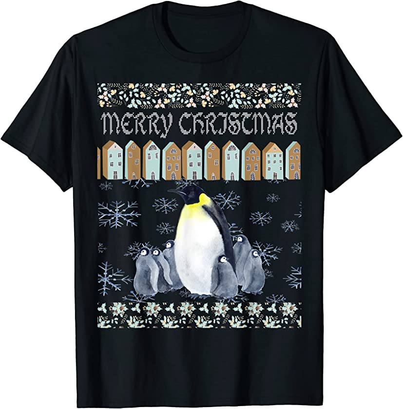 Penguins Christmas Wish Design Holiday Watercolor Art T-Shirt