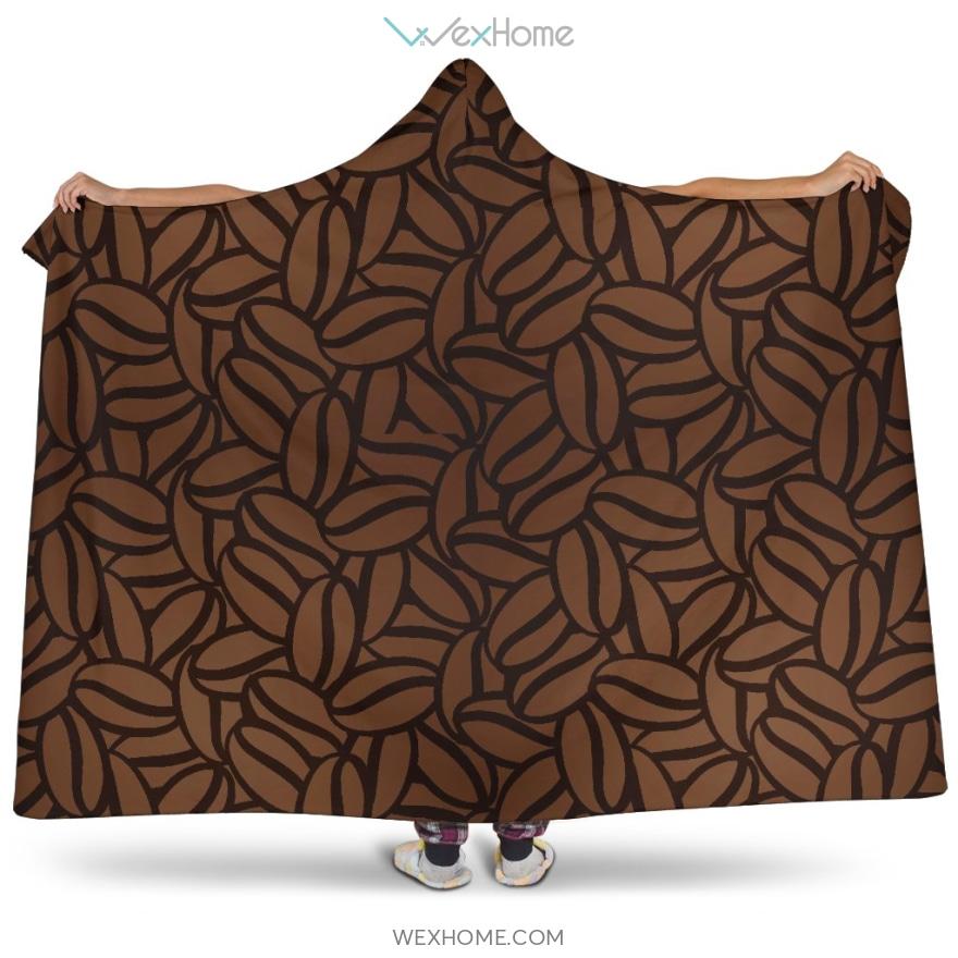 Coffee Bean Pattern Hooded Blanket