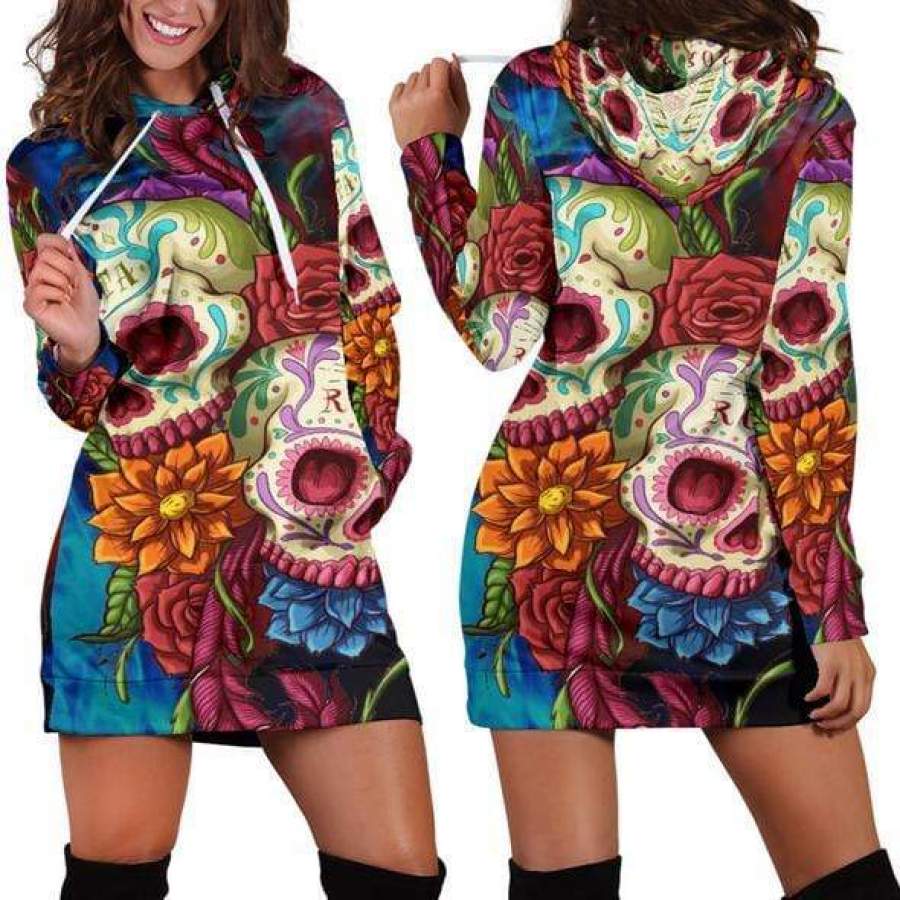 Sugar Skull Hoodie Dress 3D All Over Print Christmas Gifts