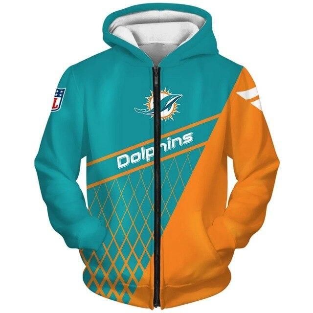 Limited Edition Football Hoodie Miami Dolphins 3D Zipper Hoodie