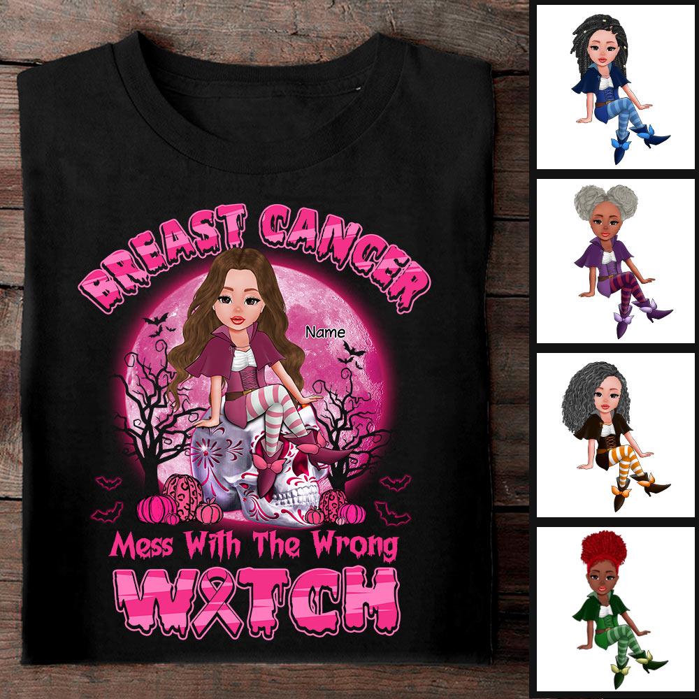 Personalized Breast Cancer Mess With The Wrong Witch Shirt Breast Cancer Awareness Shirt Custom Women Name Shirt