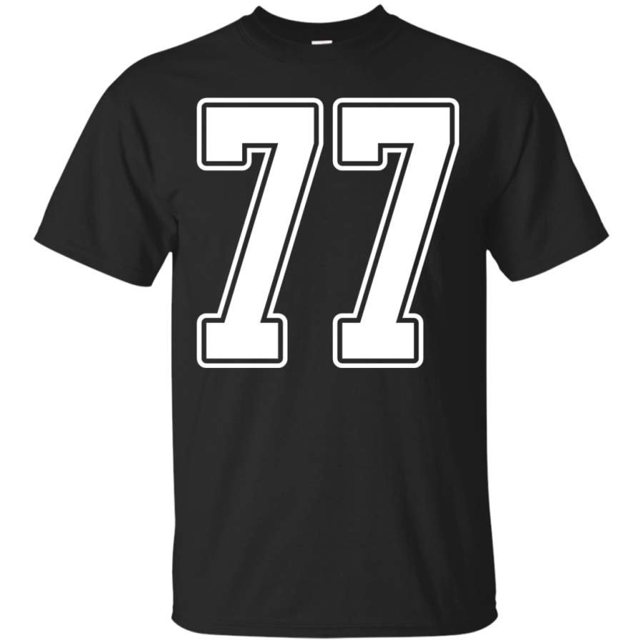 AGR 77 White Outline Number 77 Sports Fan Jersey Style T-Shirt