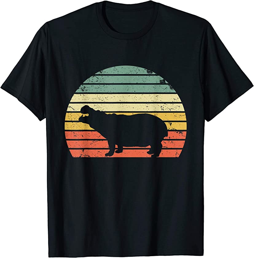 Vintage hippopotamus Design Retro Sunset Hippo T-Shirt