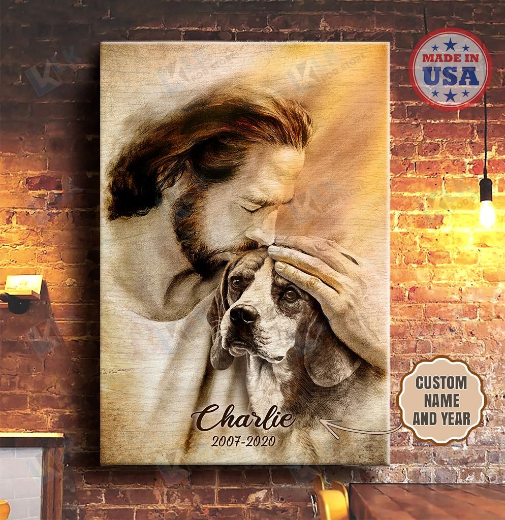 BEAGLE – CANVAS Safe In His Arms [ID3-D] | Framed, Best Gift, Pet Lover, Housewarming, Wall Art Print, Home Decor