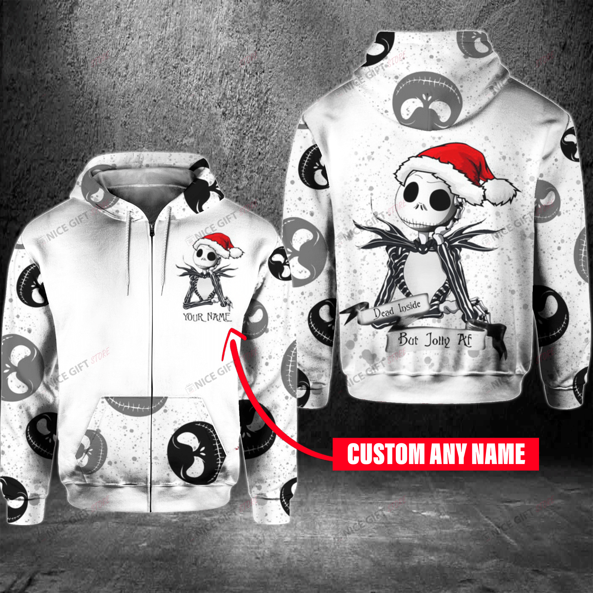 Dead Inside But Jolly Af Custom Name Zip Hoodie 3D 3Zh-O0T7