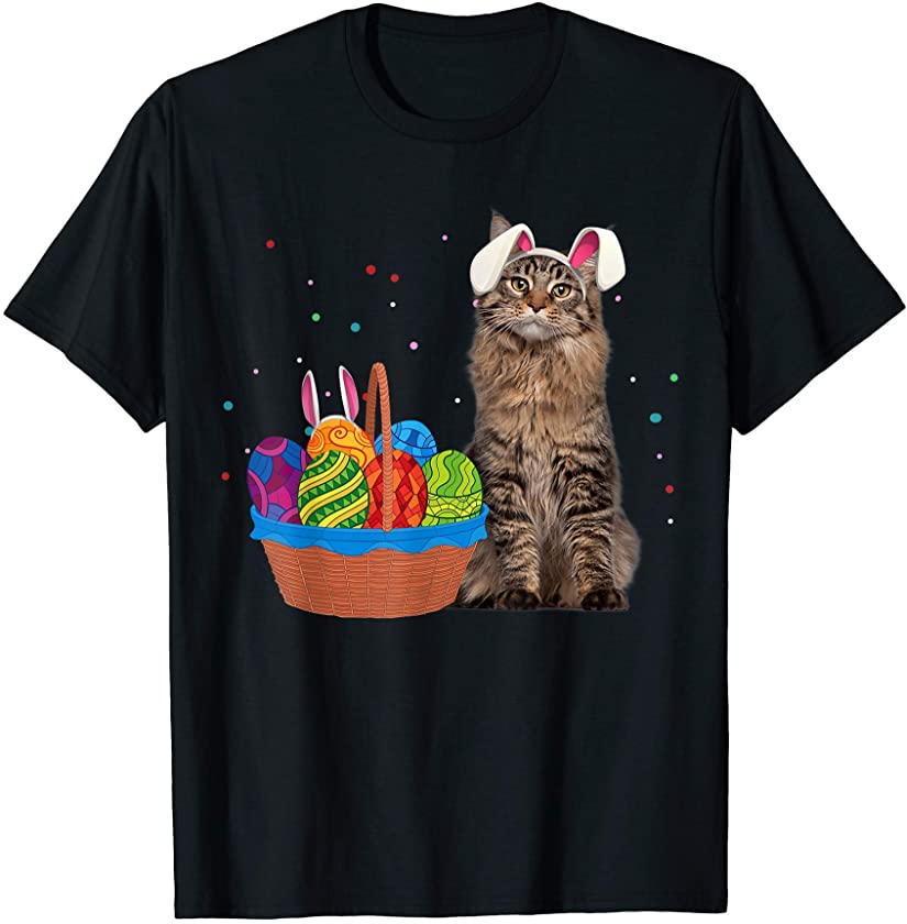 Cute Cat With Bunny Ear Adorable Colorful Eggs Easter Gifts T-Shirt