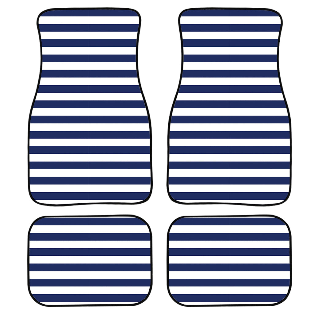 Navy And White Striped Pattern Print Front And Back Car Floor Mats, Front Car Mat