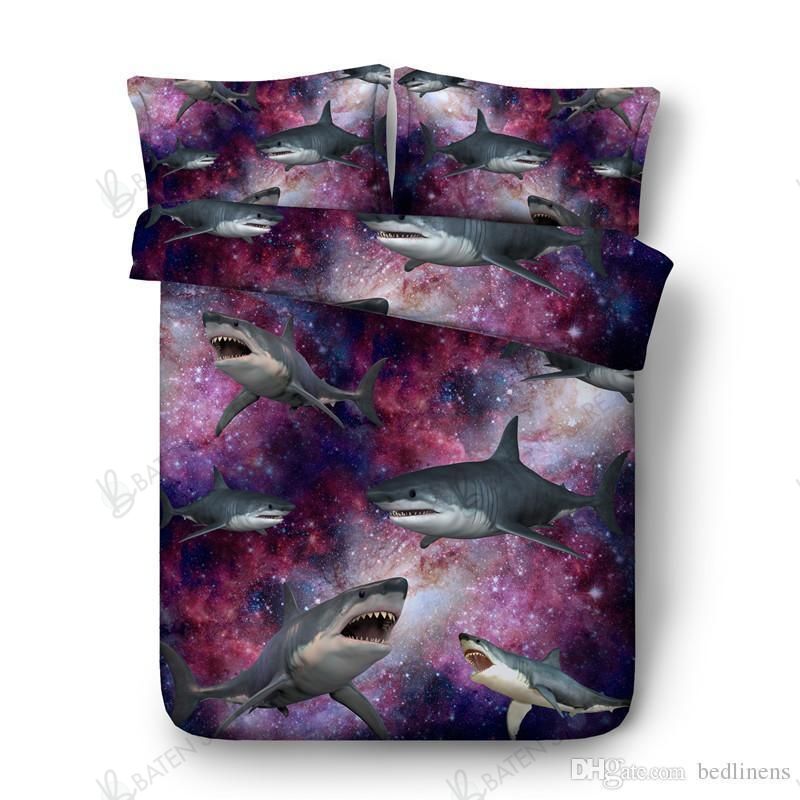 3D Printed Purple Shark Bedding Set Bedroom Decor