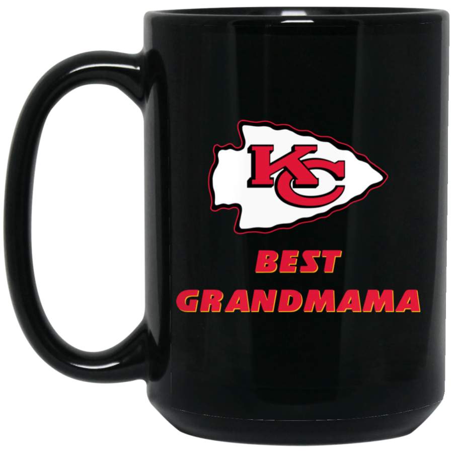 Custom Personalized Kansas City Chiefs Logo Black-Red Best Grandmama BM15OZ 15 oz. Black Mug