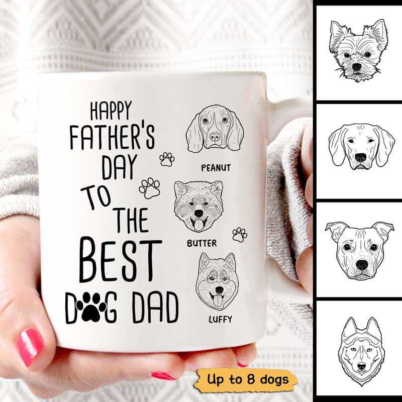 Happy Father‘S Day Dog Dad Dog Head Outline Personalized Mug