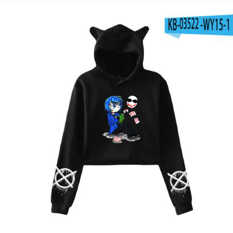 Anime Creepypasta Crop Top Hoodie Harajuku Cropped Sweatshirt Streetwear Hip Hop Long Sleeves Pullover Tops Sudaderas Mujer alx